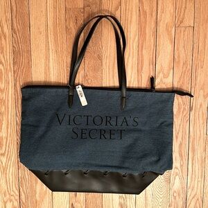 Victoria’s Secret zipper denim tote bag with black trim. Limited edition. 2018